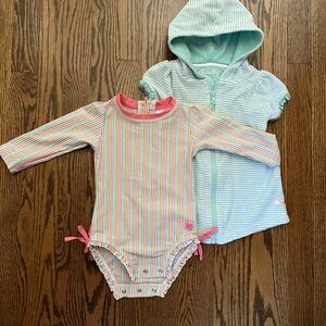 Ruffle Butts Multicolor Striped Swimsuit and Coverup Hoodie Set
